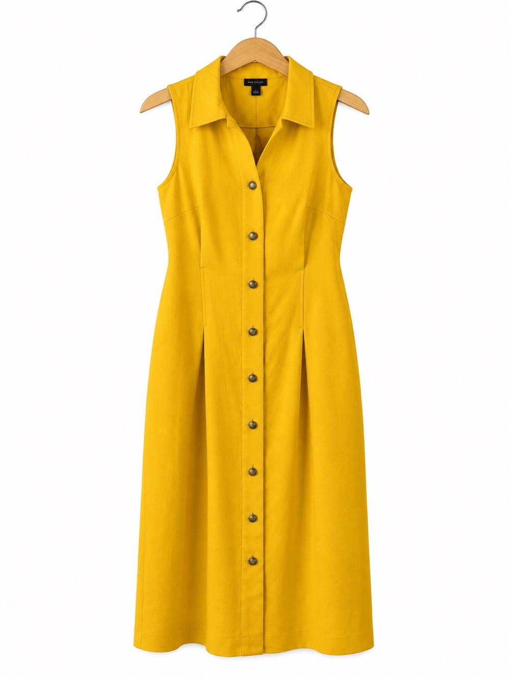 Ann Taylor Golden Yellow Button Front Midi Dress Size 2 Sleeveless Career Office